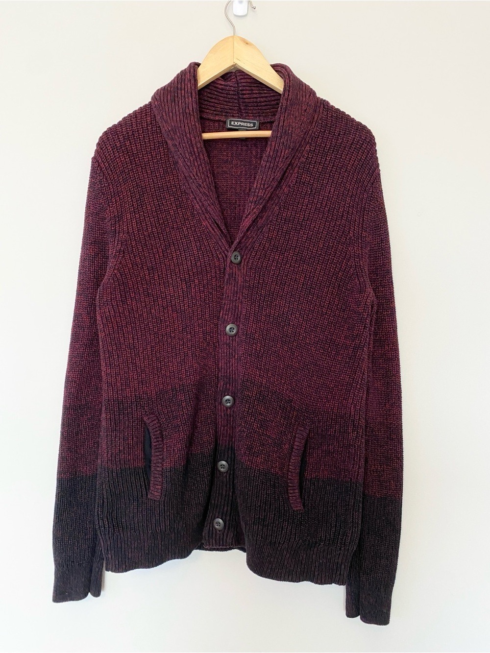 Express Shawl Collar Sweater Cardigan Mens M Cotton Burgundy